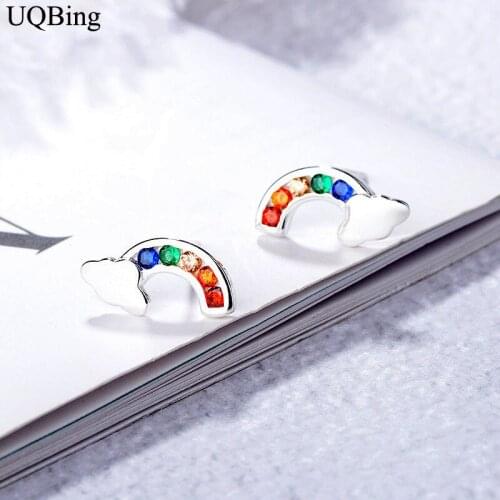Newest 925 Sterling Silver High Quality Crystal Rhinestone Rainbow Stud Earrings Jewelry Pendientes Plata Brincos