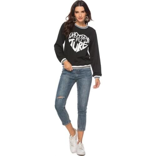 Fashion Letter Printing Pullover O Neck Heart Shape Letter Loose Sweatshirt Spring Autumn Student Long Sleeve Warm Tops