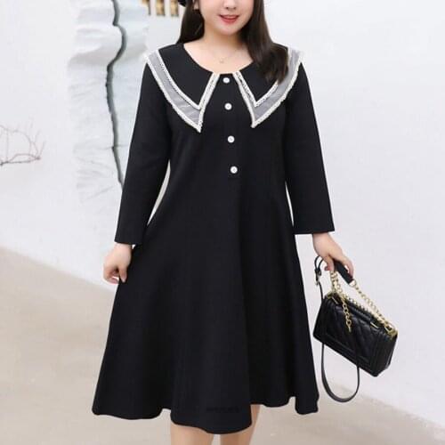 Plus Size 6XL 150KG Autumn Dress Long Sleeve Peter Pan Collar Large Vintage Plus Size Black Dress Vestidos