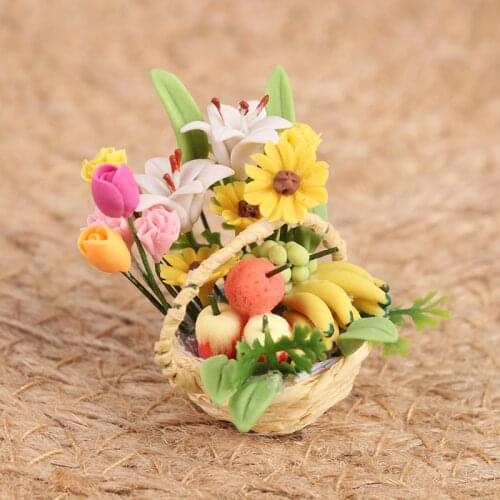 1:12 DollHouse Miniature Flowers Basket Mini Fruit Basket Flowers Pot Decor Toy Hot