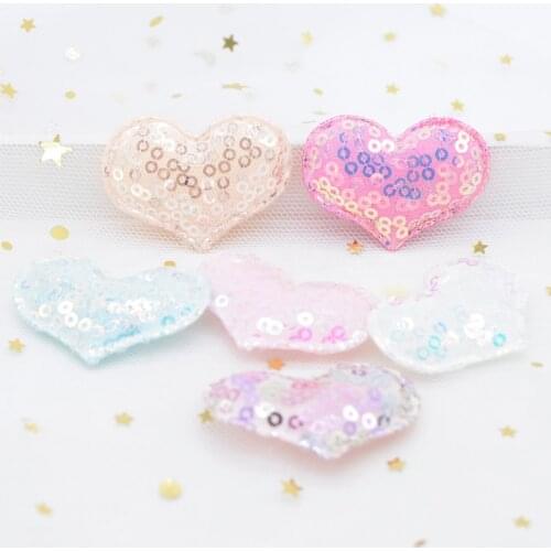 12Pcs 42*30mm Bling Sequins Appliques Heart Padded for DIY Headwear Hair Clips Decor Clothes Crafts Sewing Supplies Patches H40