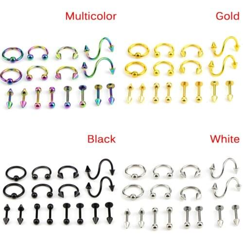 16PCS/Set Women Eyebrow Piercing Jewelry Surgical Steel Body Spiral Body Piercing Jewellery Spiral Belly Tongue Bar Ring