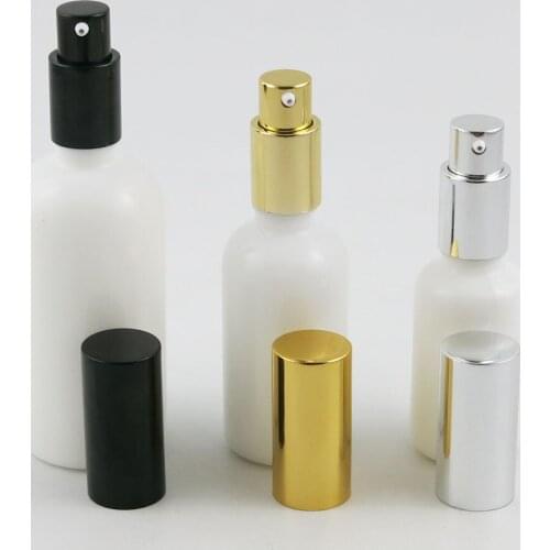 200pcs x Refillable Natural White Cream Glass Shampoo Bottle 30ML 50ML 100ML 1OZ Cream Glass Bottle With Pump