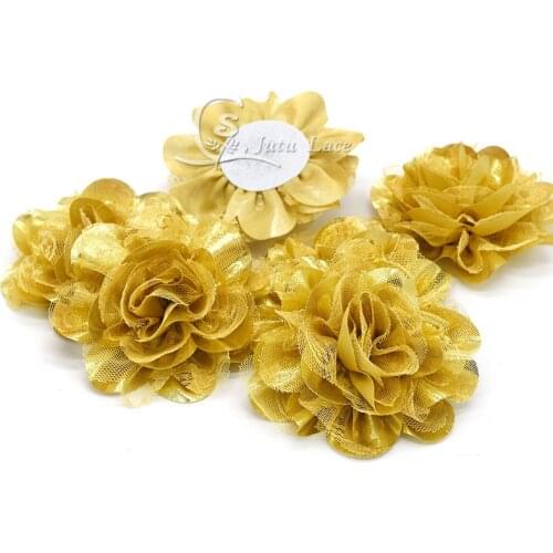 2017 Mini DIY Flowers Kids Boutique-3.75inch shiny chiffon lace flower 20pcs/lot,shinny glitter golden fabric flower