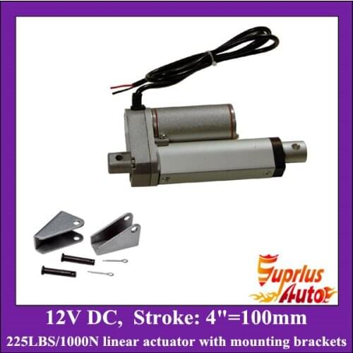 4inch/ 100mm stroke DC 12v linear actuator with mounting brackets, 1000N/225lbs load electric linear actuators