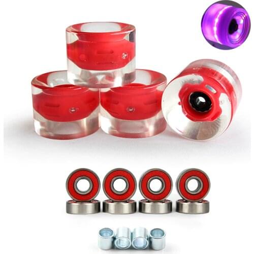 4pcs 60mm Led Skateboard wheels with bearing set longboard wheels 78A soft fishboard wheels PU wearable wheels