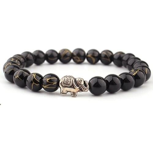 8mm black Punk multicolor Agate Chakra Healing Reiki Buddha Yoga Bracelet elastic adjustable Volcanic Stone Bangles rij4