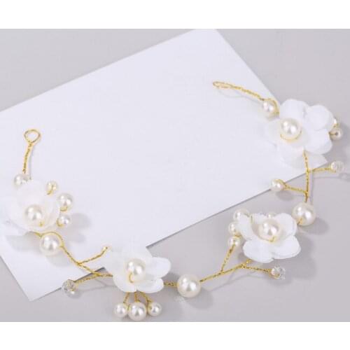 White Yarn Flower Girl Headband Hair Jewelry Pearl Women Tiaras Headpiece Women Wedding Prom Party Hair Piece Accessories