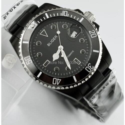 BLIGER 40mm Fashion casual Ceramic Bezel black steel case with black dial date Automatic mens watches