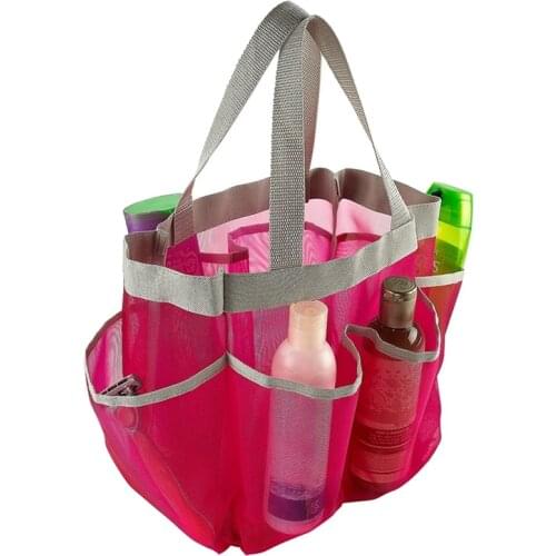 Quick Dry Storage Bag Portable Storage Tote Bag Hanging Mesh Bathroom Bags with 7 Pockets Bath Bags for Dorm/Gym/Camp/Travel