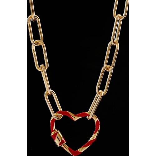 Trendy Punk Heart Shaped Twist Geometric Pendant Necklace For women Gold Silver Color Dripping Oil Hollow Link Chain Accessories