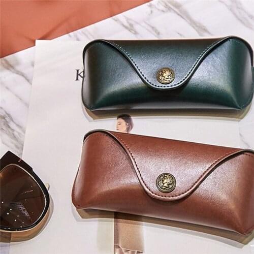 Elbru Retro Soft Brown Leather Glasses Case Portable Unisex Leather Eye Glasses Sunglasses Holder Box Protective Glasses Box