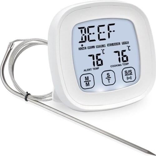 Digital Kitchen Thermometer Touch Screen Stainless Steel Probe Grill Baking Barbecue Cooking BBQ Instant Read Temperature Sensor