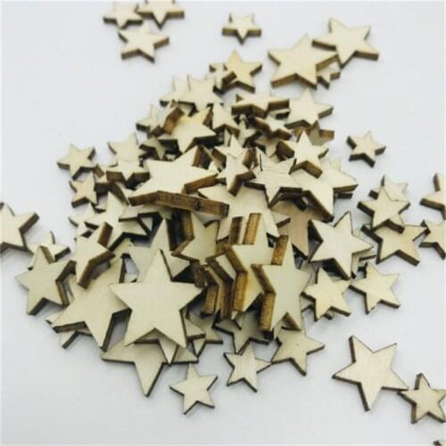 Julie Wang 100PCS Wood Star Charms Blank Perforated Wooden Slices Pendant Jewelry Making Accessory Decor Mixed 10/12/15/20mm