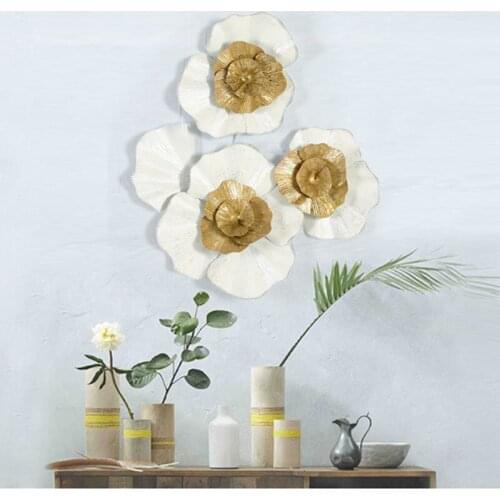 European Wrought Iron 3D Flower Wall Decoration Pendant Livingroom Sofa Background Porch Wall Metal Sticker Mural Ornaments Art