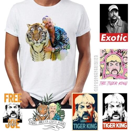Cotton Fabric Mens T Shirt Tiger King Joe Exotic Artwork Art Printed Tees Graphic Top Clothes Crew Neck Man Tshirt