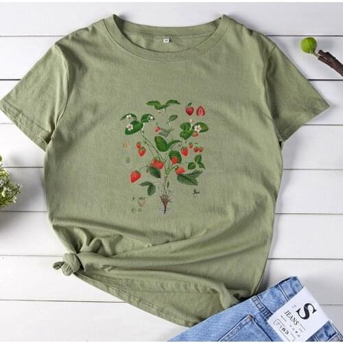 Strawberry Shirt Print T Shirt Women Short Sleeve Tshirts Cotton Women O-neck Loose Tee Shirt Femme White Camisetas Mujer Tops