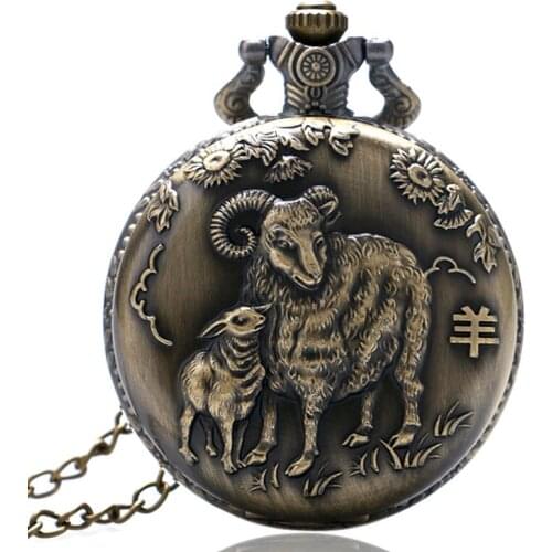 Hot Steampunk Bronze Chinese Zodiac Series Sheep Design Men Women Meaningful Quartz Pocket Watch With Gift Relogio De Bolso