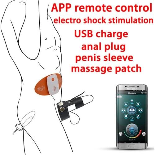 Intelligent APP Wireless Remote Control Electro Muscle Stimulation Massage Pads Anal Plug Penis Ring Electrical BDSM Shock Set