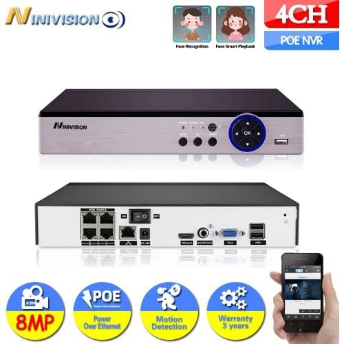 NINIVISION H.265 4K POE NVR Security IP Camera video Surveillance CCTV System ONVIF 4MP 5MP 8MP Network Video Recorder 4CH