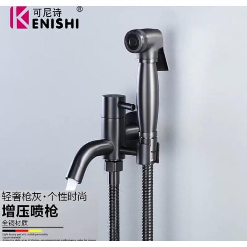 KENISHI Bidet Wc Spuit Hygiënische Douche Tap Bidets Badkamer Handdouche Wall Mount Kraan Badkamer AccessoiresGun Grey