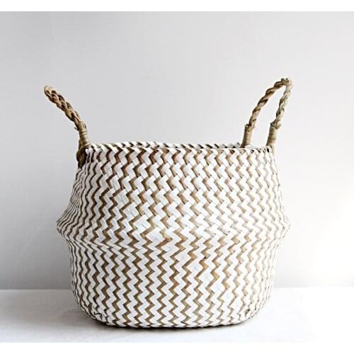 Home Cestas Mimbre Striped Wicker Storage Baskets Laundry Basket Handmade Collapsible Straw Patchwork Seagrass Osier Panier