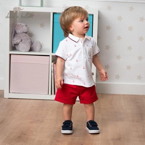 DBX13158 dave bella summer baby boys fashion print clothing sets kids handsome short sleeve sets children 2 pcs suit