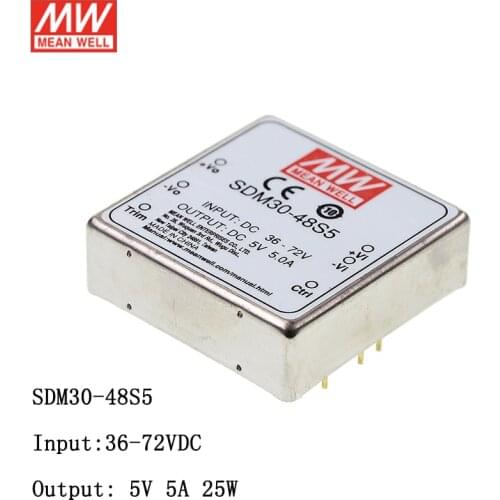 MEAN WELL SDM30-48S5 DC-DC Regulated Single Output Converter 36-72V DC to 5V DC 5A 25W Module type Switching Power Supply