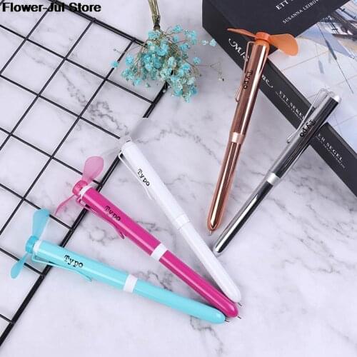 Metal ballpoint pen with mini fan as students gift Metal pen PVC fan blade pen