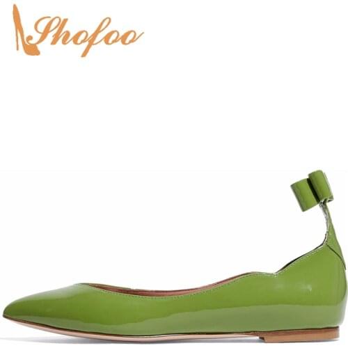 Sweet Green Butterfly-Knot Flats With Woman Pointed Toe Large Size 15 Female Ladies Summer Dress Shoes Footwear Concise Shofoo