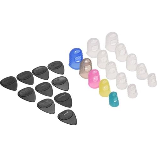 Guitar Accessories Kit Includes 15pcs Silicone Guitar Finger Protectors + 10pcs Guitar Picks for Acoustic Guitar Beginners