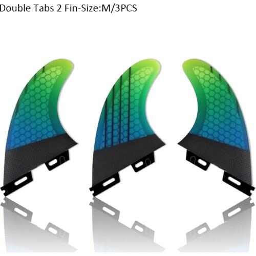 Double Tabs 2 surfboard fins Honeycomb fiberglass surf fins Tri-fin set M/L Size Blue/Orange gradient Color