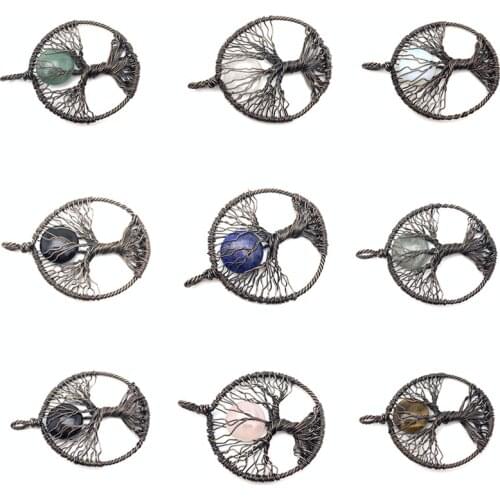 Natural Crystal Stone Pendant Mens and Womens Hand-wound Life Tree Pendant Jewelry DIY Necklace Bracelet Earrings Jewelry