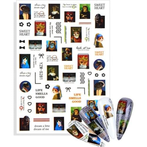 New Stickers for Nails Cool Cat Animal Letters 3D Nail Sticker Sliders Decals Design Manicure Decorations Accessories