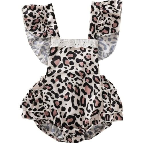 New Baby Girls Summer Romper, Cute Leopard Print Ruffle Sleeve Backless Bodysuit