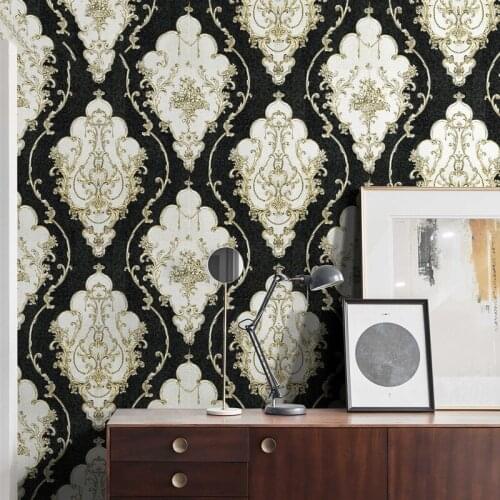 Black Gold Flower Damascus European Style Wallpaper Bedroom Living Room Home Decoration Self Adhesive Furniture Mural