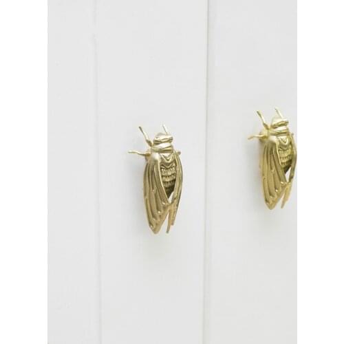 Original Design Nordic Brass Handle Insect Cicada Drawer Wardrobe Cabinet Door American Single Hole Small Knobs for Dresser