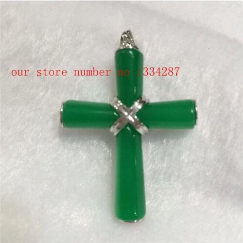 Natural green Jades cross pendant Necklace