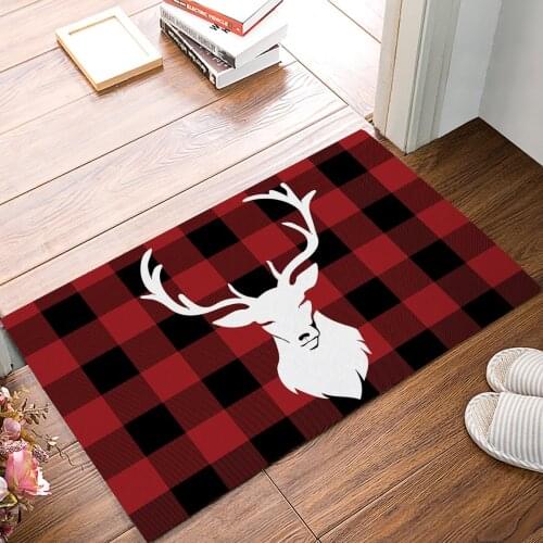 Christmas Winter Deer Buffalo Plaid Doormat Non Slip Indoor Outdoor Front Door Bathroom Entrance Mats Rugs Carpet Red Door Mat