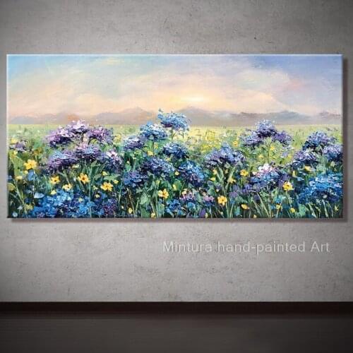 HandPaint Modern Landscape Vibrant Blooming Yellow Purple Flower Oil Painting On Canvas Wall Art Picture Living Room Home Decor