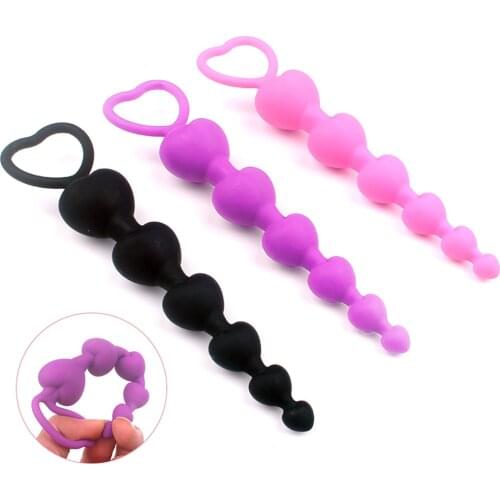 Heart Shaped Silicone Anal Beads Butt Plug Balls Anus Vagina Stimulator G-Spot Stimulating Butt Plugs Ass Sex Toys For Woman