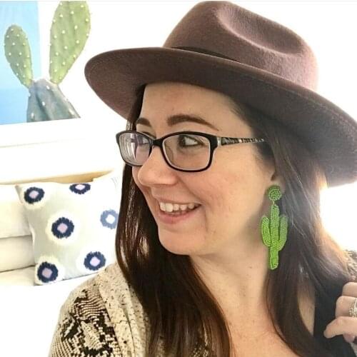 Dvacaman Green Beads Cactus Drop Earrings Trendy Handmade Big Statement Earrings for Women Bohemian Plants Jewelry Dropshipping