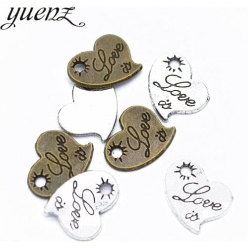 YuenZ 20 pcs Antique silver color Heart-shaped Charm Pendants for Bracelet Necklace Jewelry Accessories Diy Jewelry Making A98