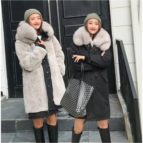 2020 Waterproof parka Women Real Fur Coat X-Long Plus Size Real Rabbit Fur Liner Fox Fur Collar Hooded Thick Warm Jackets 7XL