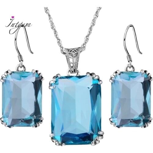 Wedding Jewelry Sets Aquamarine Sapphire Earrings Pendant For Brides Accessories Real 925 Sterling Silver Women Lady Party Gift