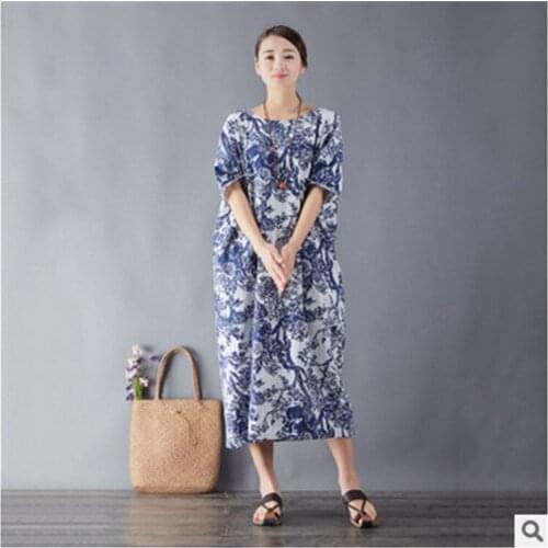 Women Spirng Blue and White Porcelain Dress