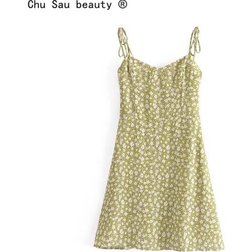 2021 Summer French Slim Prairie Chic Floral Print Sling A-Line Dress Fashion Vintage Spaghetti Strap Women Vestido