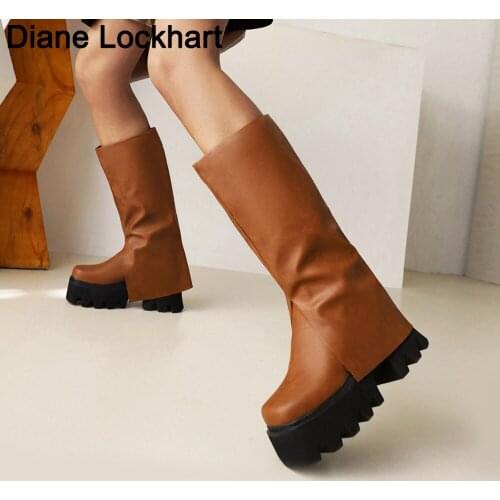 2021 Big Size 43 Gothic Style Black Wedges High Heels Platform Trendy Cool Autumn Winter Motorcycles Boots Shoes Women Footwear