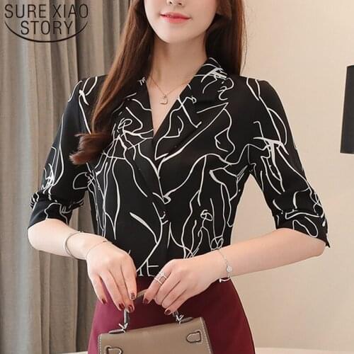 2021 Summer Fashion Women Tops Elegant V-neck Chiffon Women Shirts Korean Loose Short Sleeve Blouse Blusas Mujer De Moda 8637 50