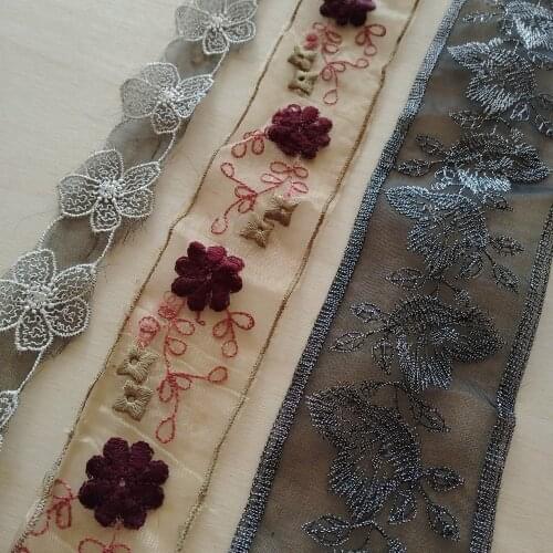 3cm 4cm 6cm Diy Gauze Lace Beautiful Floral Accessories Handmade National Jacquard Garment Woven Webbing Embroidery Ribbon